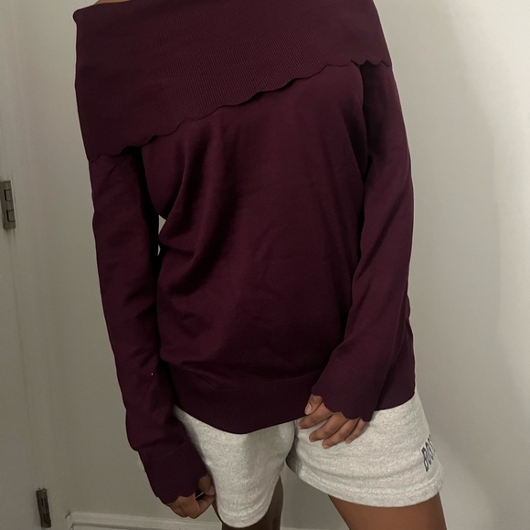 Maroon Red Off the Shoulder Sweater - Picture 3 of 3